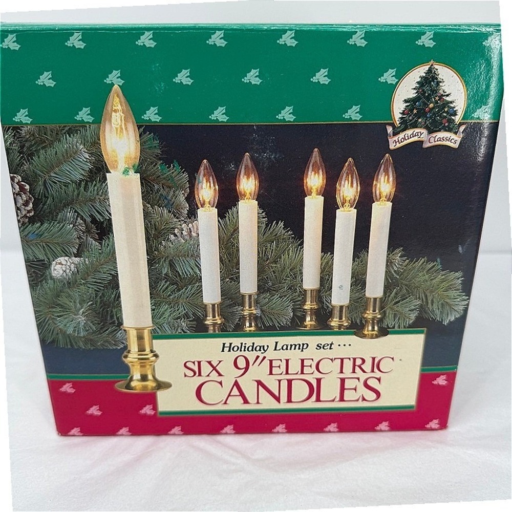 Christmas Window Electric Candles VTG Holiday Classics SET of 6 Decor 9" in Box